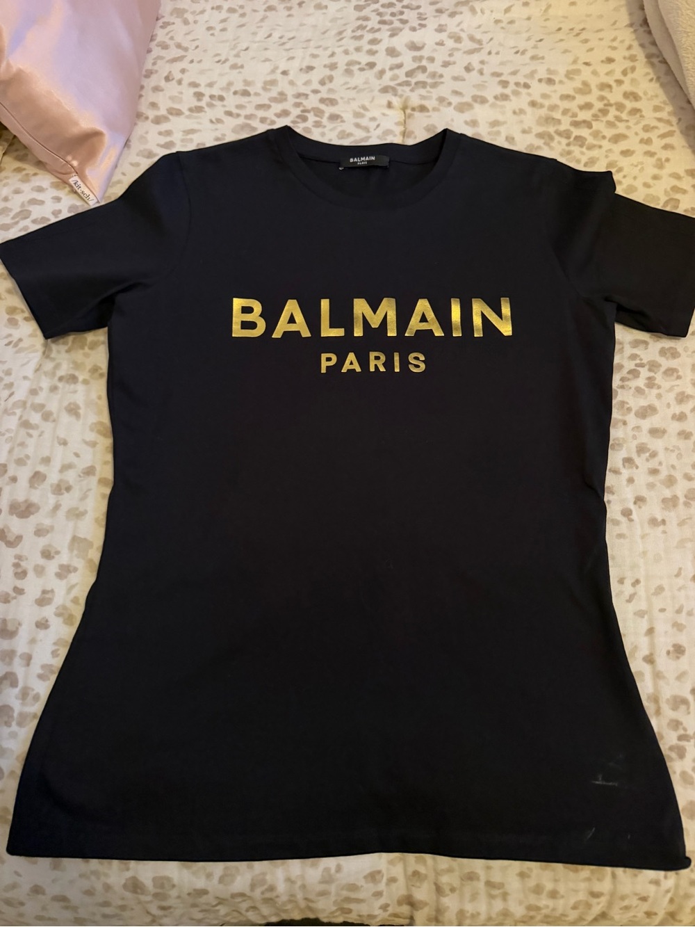 Balmain Black Short Sleeve Tee with Gold Logo